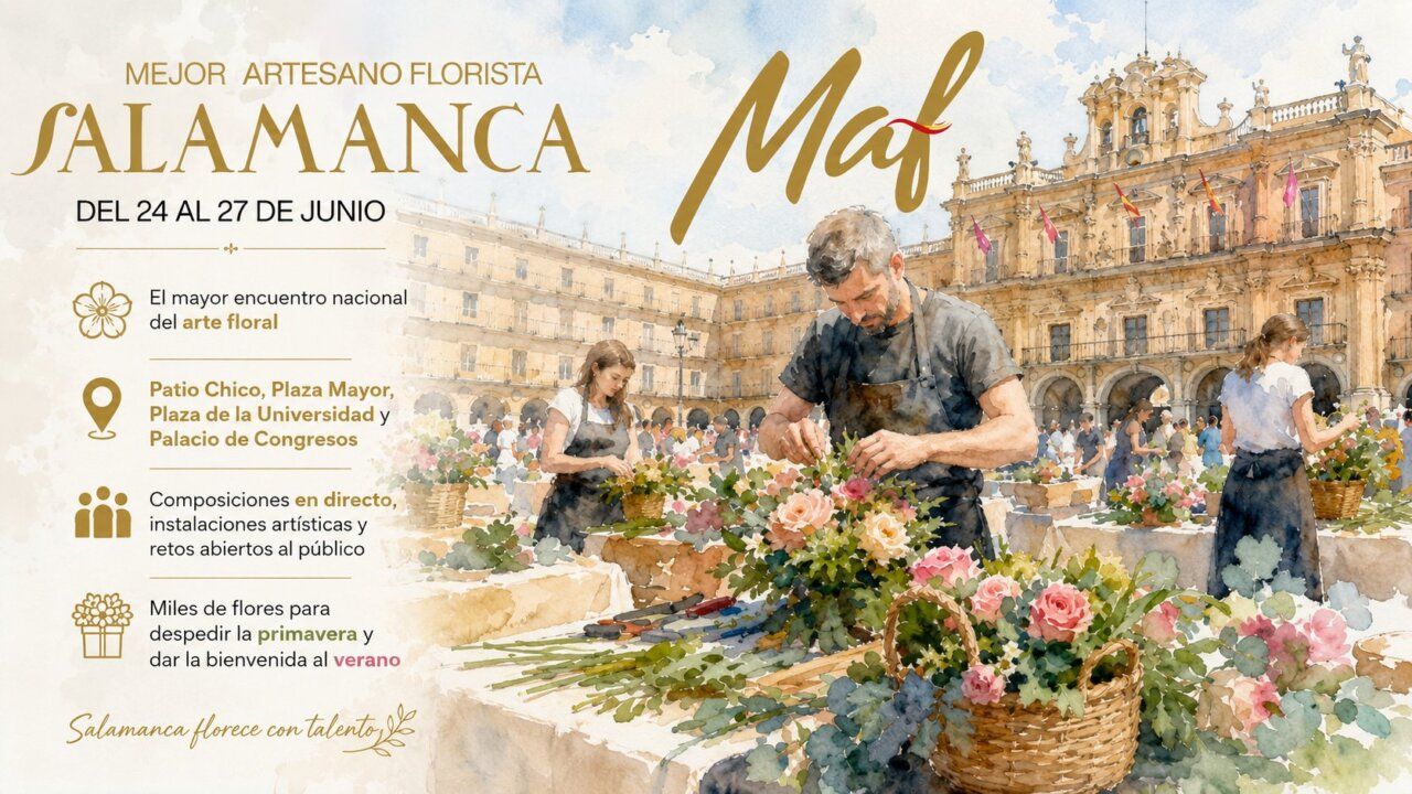 Artistas florales trabajando en el certamen Mejor Artesano Florista en Salamanca