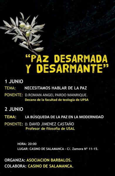 Cartel del ciclo de conferencias sobre la paz en el Casino de Salamanca