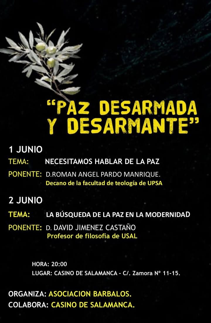 Cartel del ciclo de conferencias sobre la paz en el Casino de Salamanca