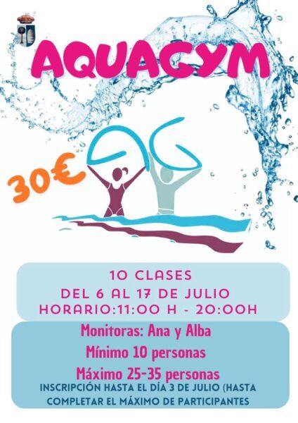 Cartel informativo sobre clases de aguagym en el ayuntamiento
