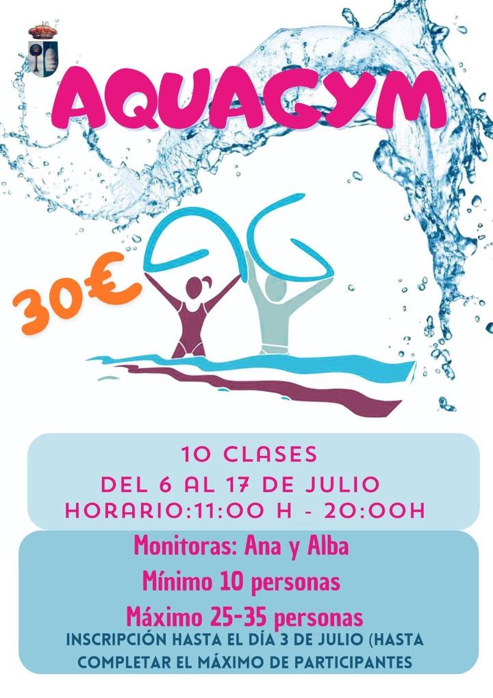 Cartel informativo sobre clases de aguagym en el ayuntamiento