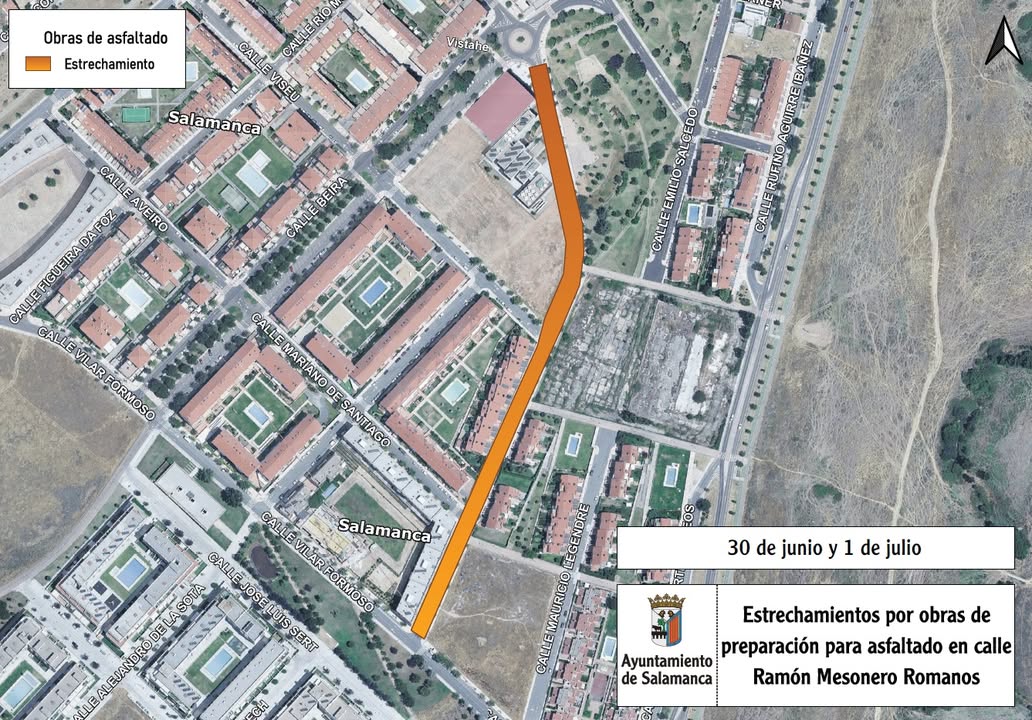 Mapa de cortes de tráfico por obras de asfalto en Salamanca