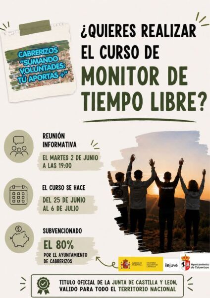 Cartel informativo sobre curso de monitor de tiempo libre en Cabrerizos