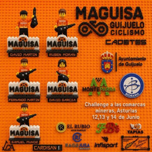 Cartel del desafío ciclista para cadetes en Asturias con nombres de corredores.