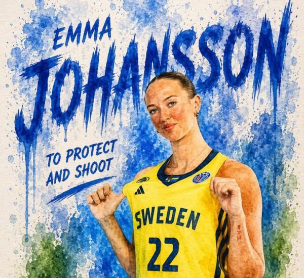 Emma Johansson en uniforme de baloncesto, lista para jugar.