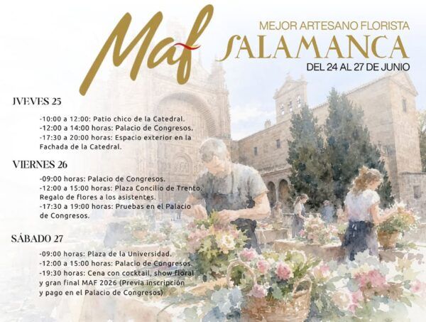 Participantes del certamen de arte floral en Salamanca trabajando con flores.