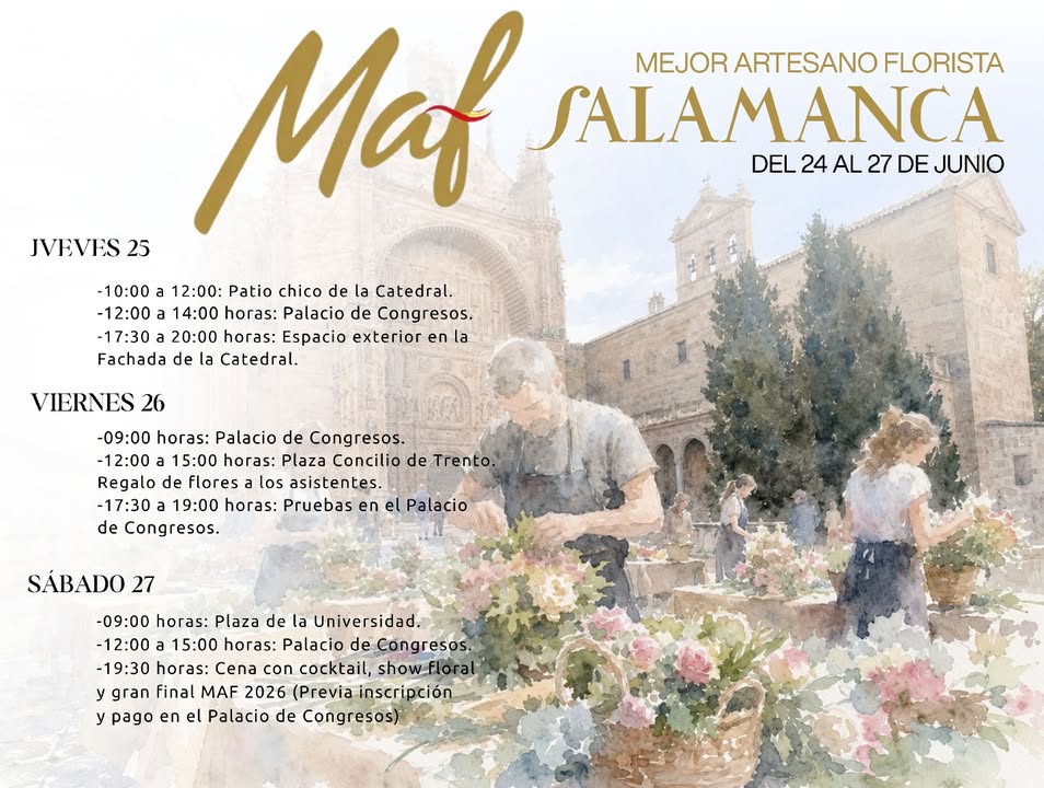 Participantes del certamen de arte floral en Salamanca trabajando con flores.