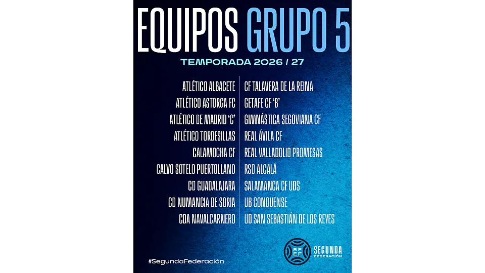 Lista de equipos del grupo 5 para la temporada 2026/27 en 2RFEF