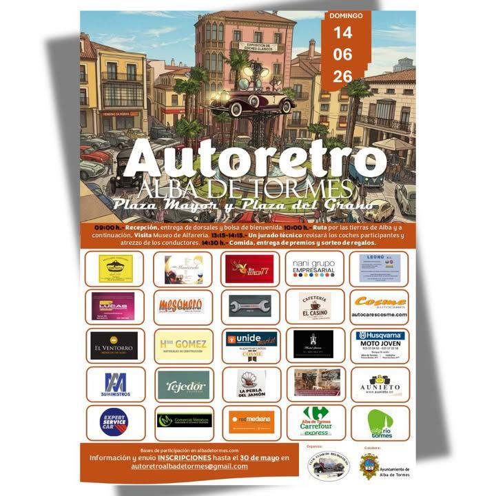 Cartel de la exposición de vehículos clásicos en Alba de Tormes