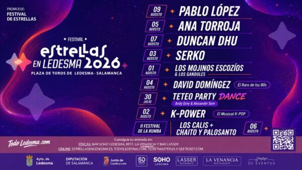 Cartel del festival Estrellas en Ledesma 2026 con artistas destacados
