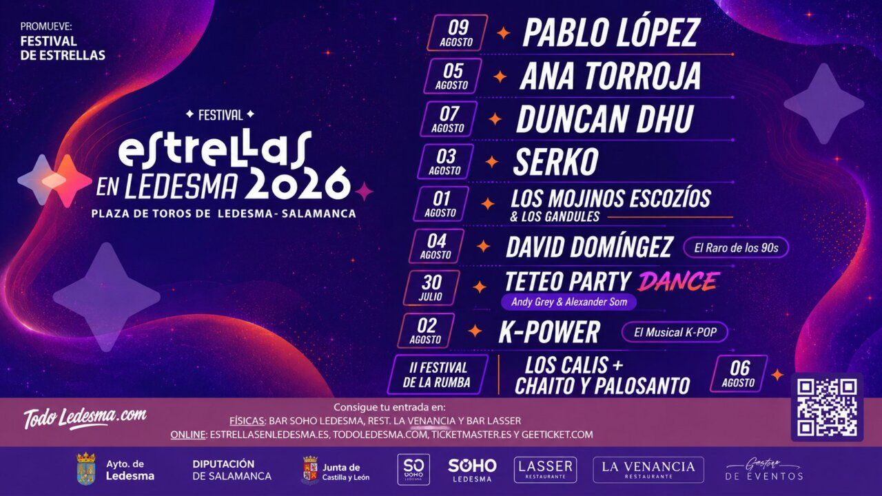 Cartel del festival Estrellas en Ledesma 2026 con artistas destacados