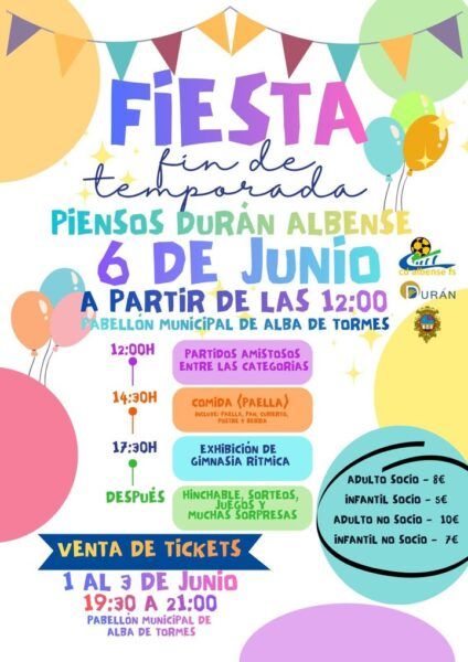 Cartel de la Fiesta de Fin de Temporada en Alba de Tormes con actividades y horarios
