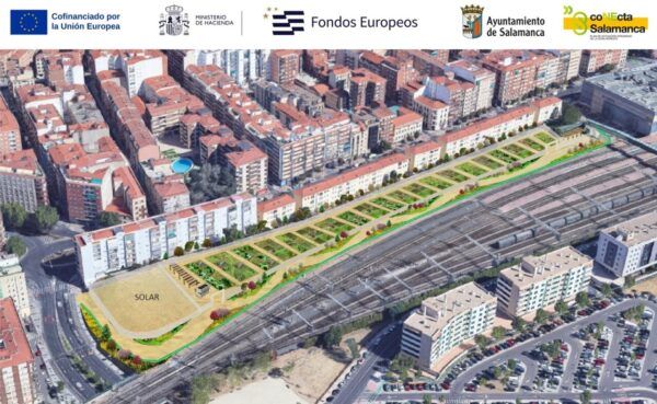 Vista aérea del proyecto de huertos urbanos en Salamanca