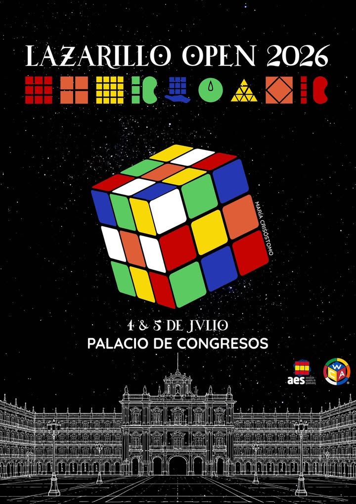 Cartel del Lazarillo Open 2026 con un cubo Rubik y el Palacio de Congresos