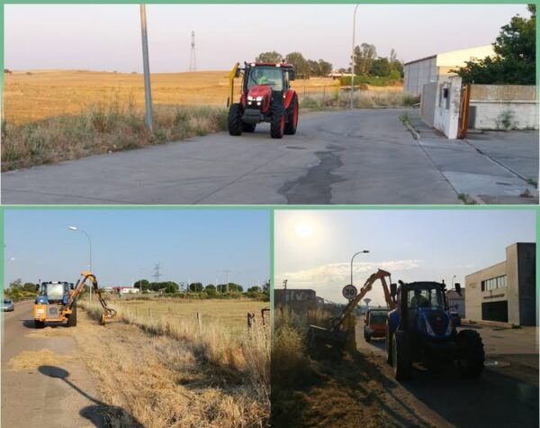 Maquinaria realizando limpieza de maleza en el polígono industrial Las Viñas