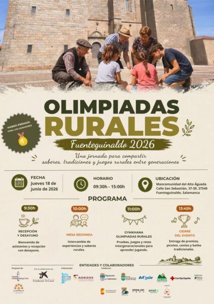 Participantes de las Olimpiadas Rurales en Fuenteguinaldo jugando y compartiendo tradiciones
