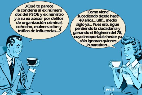 Dos personas conversando mientras toman café en un ambiente retro