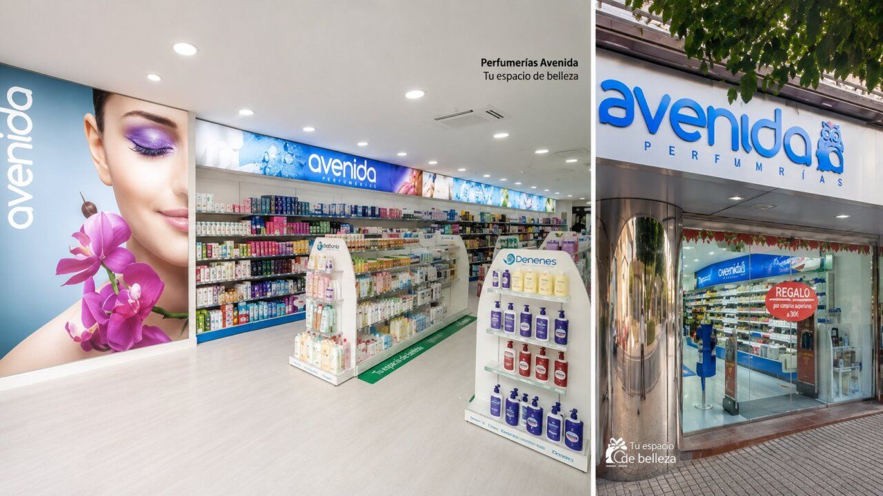 Interior de una tienda de Perfumerías Avenida con productos de belleza
