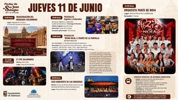Programa de actividades para el jueves 11 de junio en las Fiestas de San Juan de Sahagún.