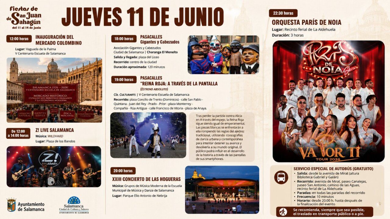 Programa de actividades para el jueves 11 de junio en las Fiestas de San Juan de Sahagún.