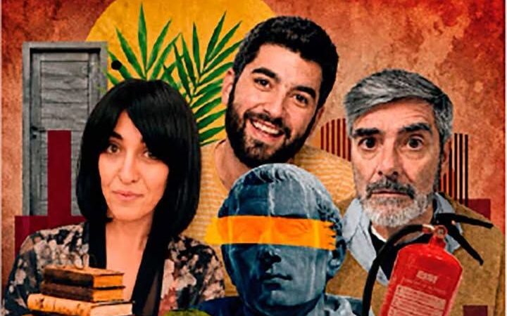 Cartel del espectáculo El extintor en Salamanca con actores y elementos visuales