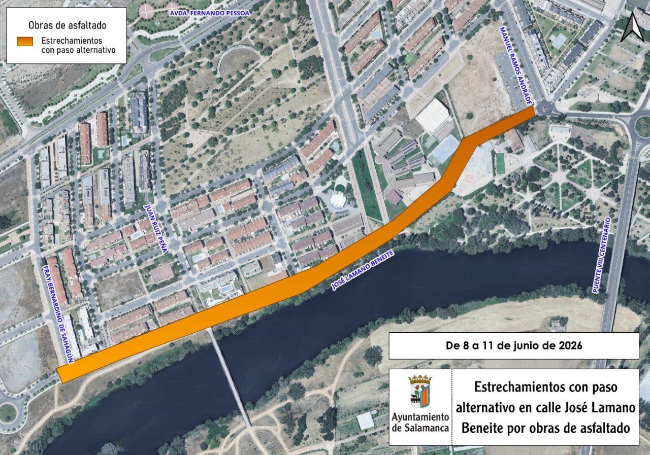 Mapa de obras de asfaltado en Salamanca con estrechamientos