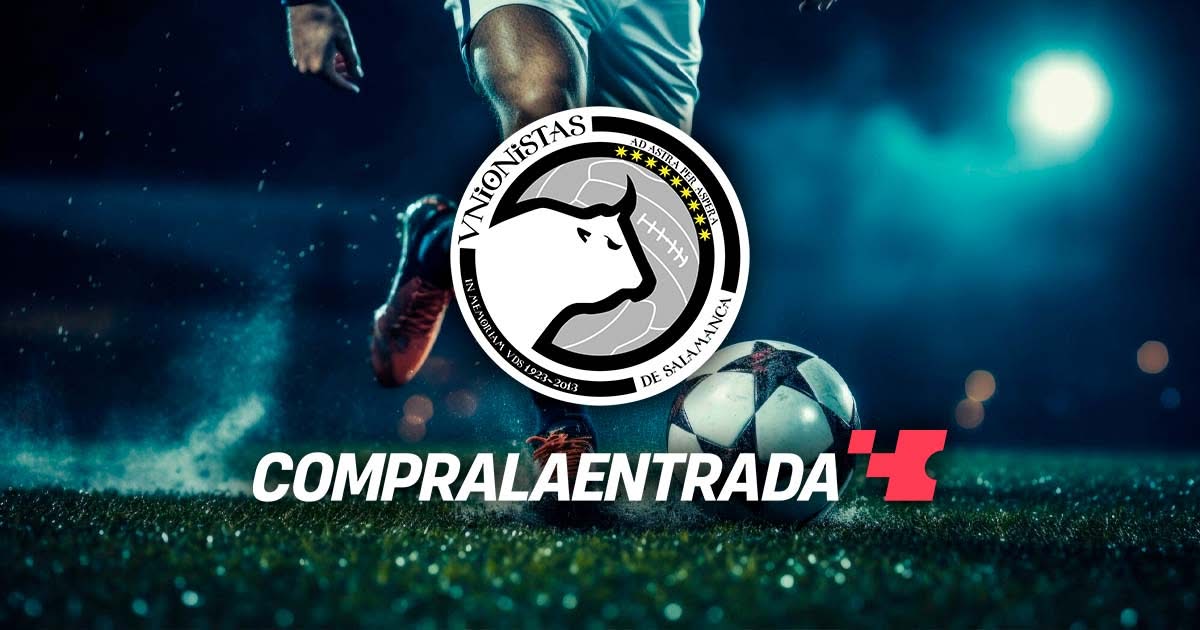 Logo del Unionistas CF con balón de fútbol en el campo