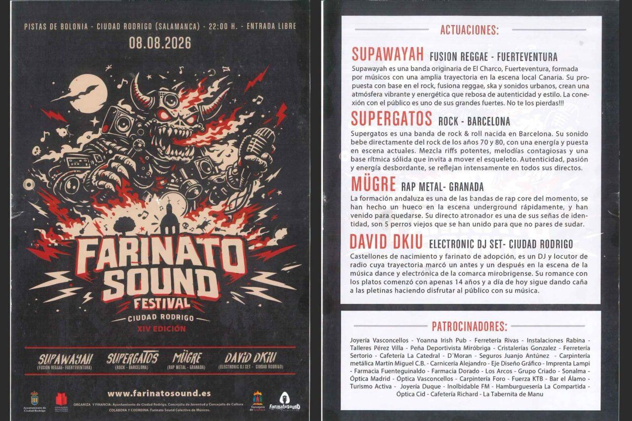 Cartel del XIV Farinato Sound en Ciudad Rodrigo con bandas de diferentes estilos