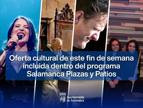 Imagen promocional de actividades culturales en Salamanca, incluyendo teatro y música.