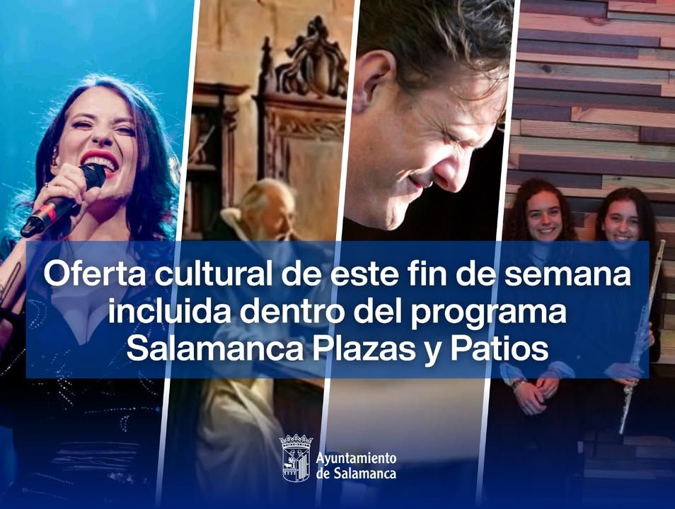Imagen promocional de actividades culturales en Salamanca, incluyendo teatro y música.