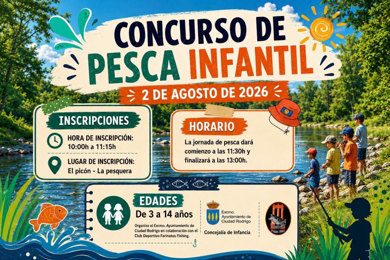 Niños participando en un concurso de pesca en Ciudad Rodrigo