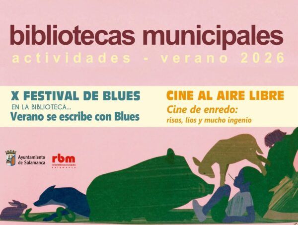 Cartel de actividades culturales en las bibliotecas de Salamanca para el verano 2026.