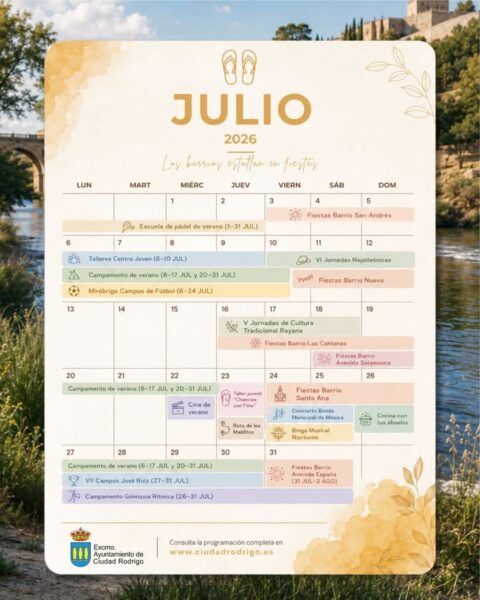 Calendario de actividades y fiestas en Ciudad Rodrigo para julio 2026
