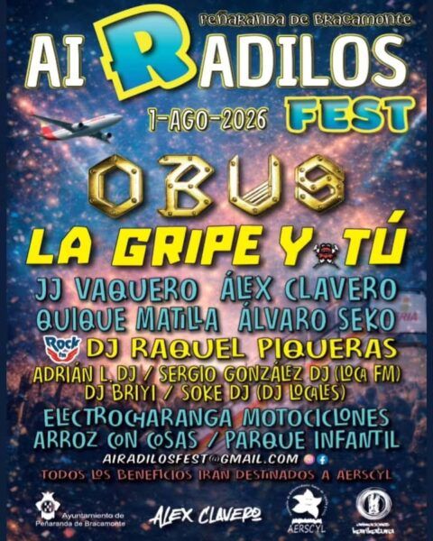 Cartel del festival Airadilos Fest 2026 con bandas y actividades destacadas.