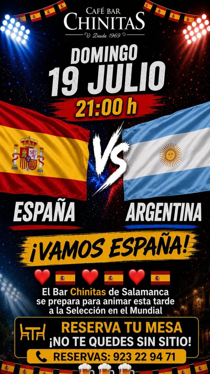 Cartel del Café Bar Chinitas para la final del Mundial España vs Argentina