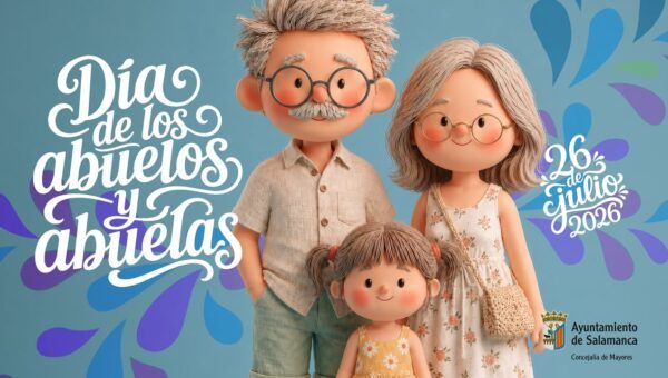 Ilustración de abuelos y una niña celebrando el Día de los Abuelos