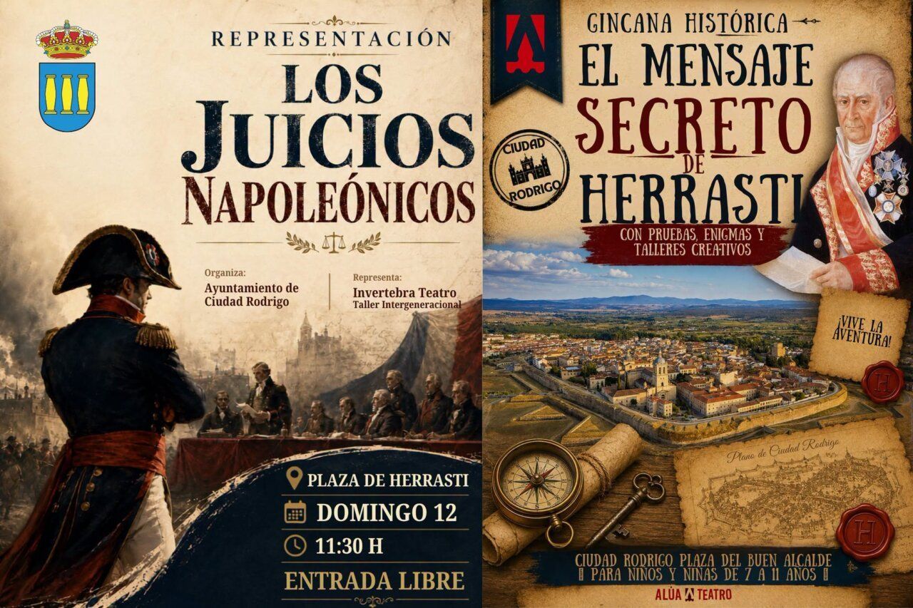 Cartel de actividades napoleónicas en Ciudad Rodrigo con imágenes históricas.