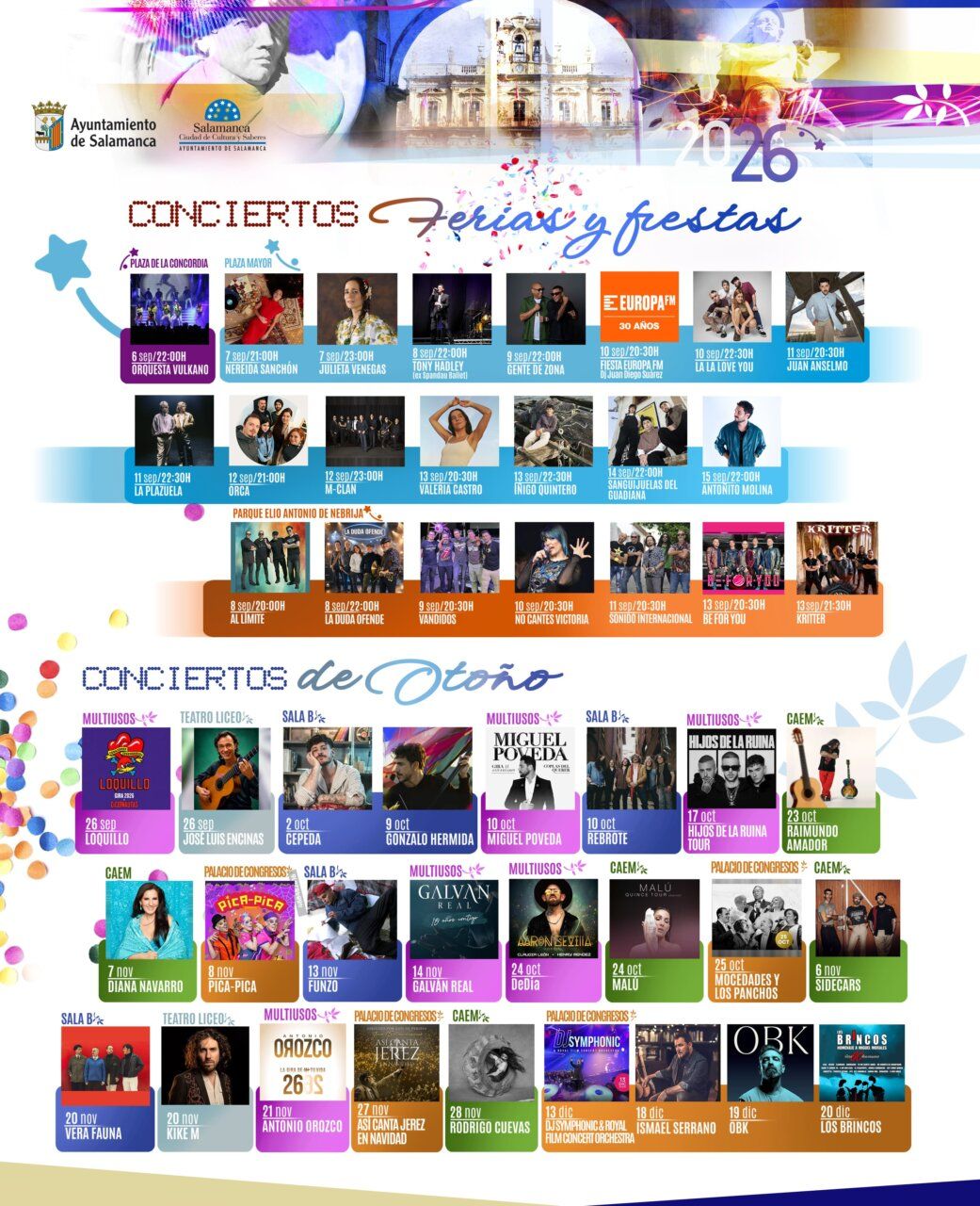 Cartel de conciertos de ferias y fiestas en Salamanca 2026