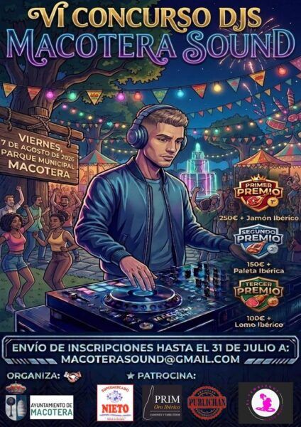 Cartel del VI Concurso de DJs en Macotera con premios y fecha del evento.