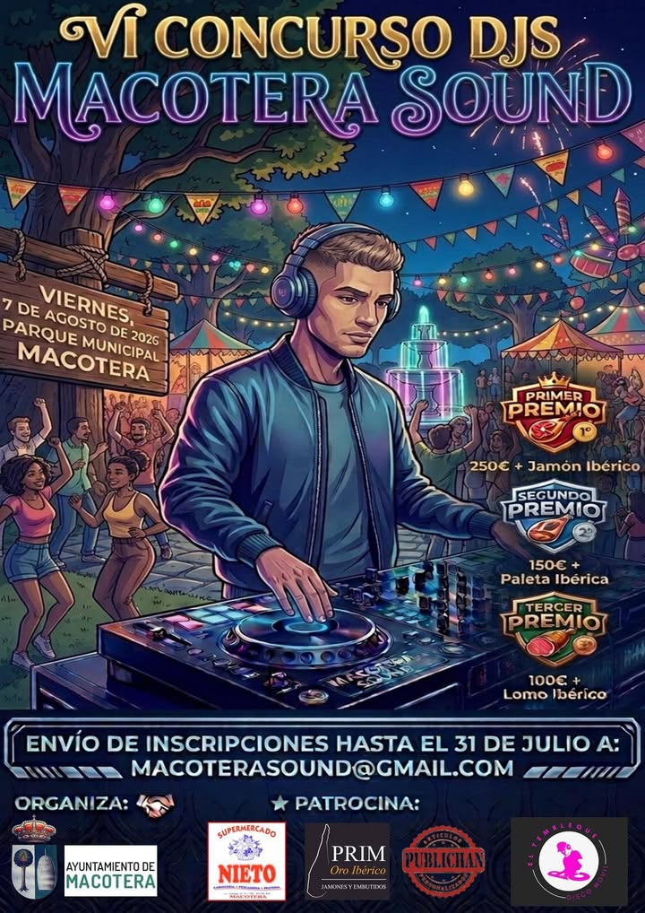 Cartel del VI Concurso de DJs en Macotera con premios y fecha del evento.