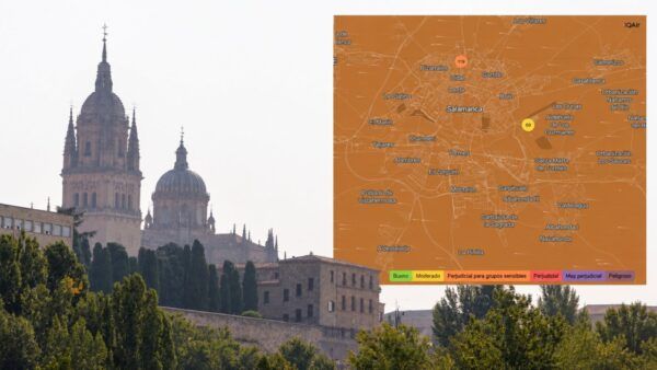 Vista de la ciudad de Salamanca con mapa de calidad del aire