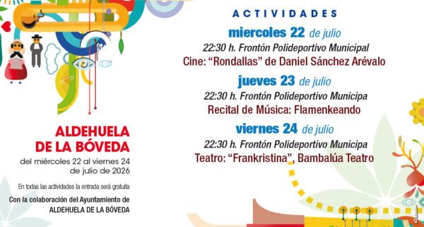 Cartel de actividades culturales en Aldehuela de la Bóveda