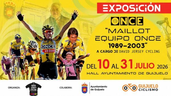 Cartel de la exposición de maillots del equipo ONCE en Guijuelo