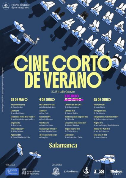 Cartel del Festival de Cine de Verano en Salamanca con cortometrajes.