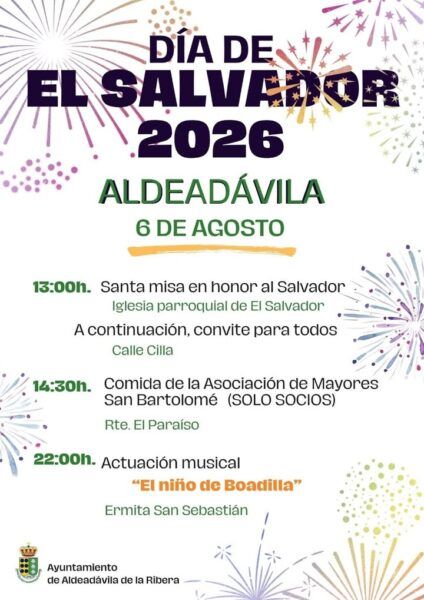 Cartel de la fiesta de El Salvador en Aldeadávila con actividades programadas