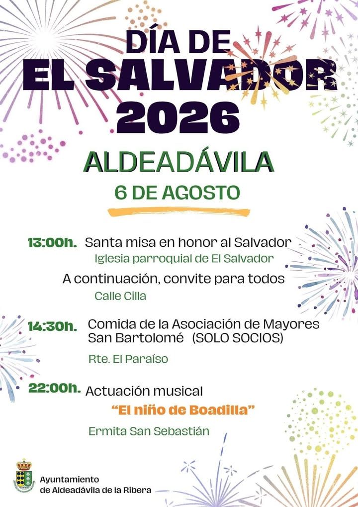 Cartel de la fiesta de El Salvador en Aldeadávila con actividades programadas