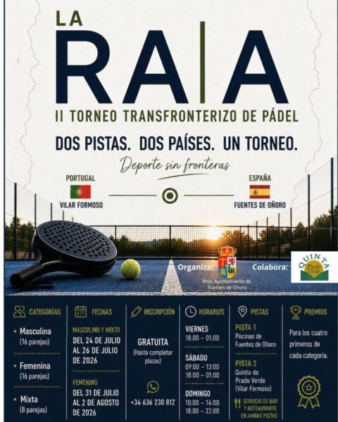 Cartel del II Torneo Transfronterizo de Pádel La Raya con detalles del evento