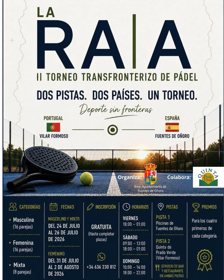 Cartel del II Torneo Transfronterizo de Pádel La Raya con detalles del evento