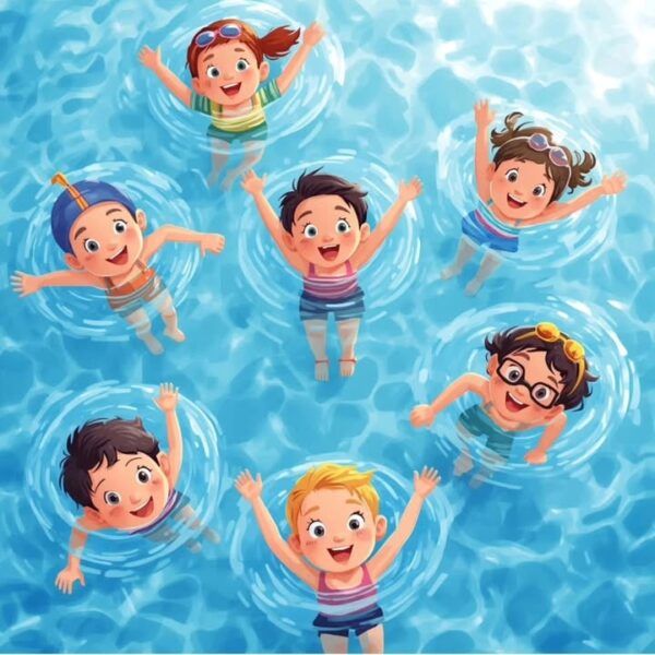 Niños disfrutando en una piscina durante clases de natación