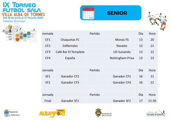 Calendario de partidos del IX Torneo de Fútbol Sala en Alba de Tormes